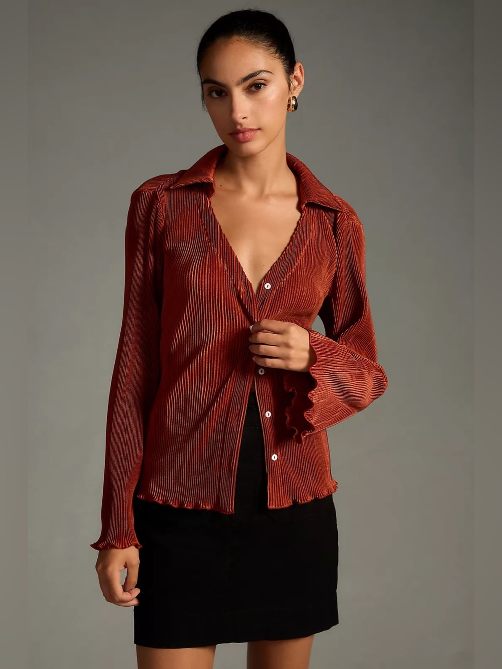 Anthropologie DOLAN Lettuce-Hem Buttondown Top